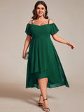 A-Line Cold Shoulder Sweetheart Ruffles Chiffon Wedding Guest Dress