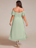 A-Line Cold Shoulder Sweetheart Ruffles Chiffon Wedding Guest Dress