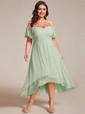 A-Line Cold Shoulder Sweetheart Ruffles Chiffon Wedding Guest Dress