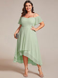 A-Line Cold Shoulder Sweetheart Ruffles Chiffon Wedding Guest Dress
