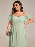 A-Line Cold Shoulder Sweetheart Ruffles Chiffon Wedding Guest Dress