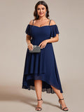 A-Line Cold Shoulder Sweetheart Ruffles Chiffon Wedding Guest Dress
