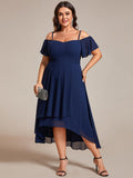 A-Line Cold Shoulder Sweetheart Ruffles Chiffon Wedding Guest Dress