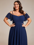 A-Line Cold Shoulder Sweetheart Ruffles Chiffon Wedding Guest Dress