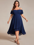 A-Line Cold Shoulder Sweetheart Ruffles Chiffon Wedding Guest Dress