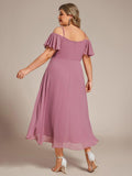A-Line Cold Shoulder Sweetheart Ruffles Chiffon Wedding Guest Dress