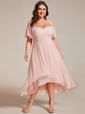 A-Line Cold Shoulder Sweetheart Ruffles Chiffon Wedding Guest Dress