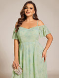 A-Line Cold Shoulder Sweetheart Ruffles Chiffon Wedding Guest Dress