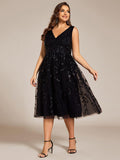 Plus Size A-Line Sleeveless Sequins Appliques Wedding Guest Dress