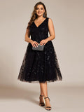 A-Line V-Neck Appliques Sleeveless Empire-Waist Wedding Guest Dress
