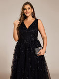 Plus Size A-Line Sleeveless Sequins Appliques Wedding Guest Dress