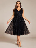 Plus Size A-Line Sleeveless Sequins Appliques Wedding Guest Dress
