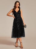 A-Line V-Neck Appliques Sleeveless Empire-Waist Wedding Guest Dress