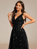 A-Line V-Neck Appliques Sleeveless Empire-Waist Wedding Guest Dress