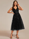 A-Line V-Neck Appliques Sleeveless Empire-Waist Wedding Guest Dress