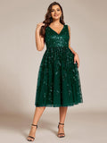 A-Line V-Neck Appliques Sleeveless Empire-Waist Wedding Guest Dress