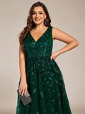 Plus Size A-Line Sleeveless Sequins Appliques Wedding Guest Dress
