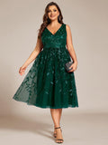 A-Line V-Neck Appliques Sleeveless Empire-Waist Wedding Guest Dress