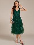 A-Line V-Neck Appliques Sleeveless Empire-Waist Wedding Guest Dress