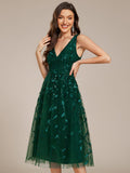 A-Line V-Neck Appliques Sleeveless Empire-Waist Wedding Guest Dress