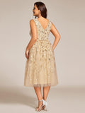A-Line V-Neck Appliques Sleeveless Empire-Waist Wedding Guest Dress