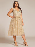 Plus Size A-Line Sleeveless Sequins Appliques Wedding Guest Dress