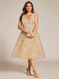 Plus Size A-Line Sleeveless Sequins Appliques Wedding Guest Dress
