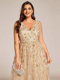 Plus Size A-Line Sleeveless Sequins Appliques Wedding Guest Dress