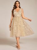 Plus Size A-Line Sleeveless Sequins Appliques Wedding Guest Dress