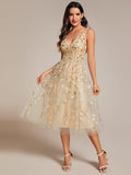 A-Line V-Neck Appliques Sleeveless Empire-Waist Wedding Guest Dress