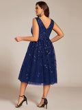 Plus Size A-Line Sleeveless Sequins Appliques Wedding Guest Dress