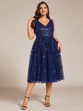 A-Line V-Neck Appliques Sleeveless Empire-Waist Wedding Guest Dress