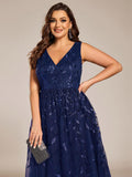 A-Line V-Neck Appliques Sleeveless Empire-Waist Wedding Guest Dress