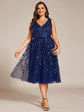 Plus Size A-Line Sleeveless Sequins Appliques Wedding Guest Dress