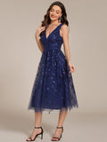 A-Line V-Neck Appliques Sleeveless Empire-Waist Wedding Guest Dress