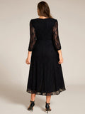 Plus Size Long Sleeves A-Line V-Neck Lace Wedding Guest Dress