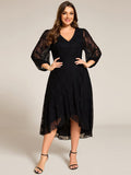 Plus Size Long Sleeves A-Line V-Neck Lace Wedding Guest Dress