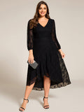 Plus Size Long Sleeves A-Line V-Neck Lace Wedding Guest Dress