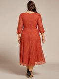 Plus Size Long Sleeves A-Line V-Neck Lace Wedding Guest Dress