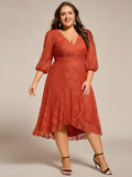 Plus Size Long Sleeves A-Line V-Neck Lace Wedding Guest Dress