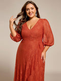 Plus Size Long Sleeves A-Line V-Neck Lace Wedding Guest Dress