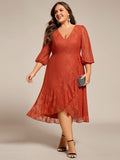 Plus Size Long Sleeves A-Line V-Neck Lace Wedding Guest Dress