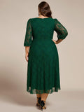 Plus Size Long Sleeves A-Line V-Neck Lace Wedding Guest Dress