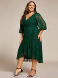 Plus Size Long Sleeves A-Line V-Neck Lace Wedding Guest Dress