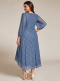 Plus Size Long Sleeves A-Line V-Neck Lace Wedding Guest Dress