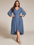 Plus Size Long Sleeves A-Line V-Neck Lace Wedding Guest Dress