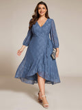 Plus Size Long Sleeves A-Line V-Neck Lace Wedding Guest Dress