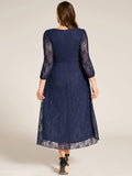 Plus Size Long Sleeves A-Line V-Neck Lace Wedding Guest Dress