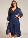 Plus Size Long Sleeves A-Line V-Neck Lace Wedding Guest Dress