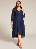 Plus Size Long Sleeves A-Line V-Neck Lace Wedding Guest Dress